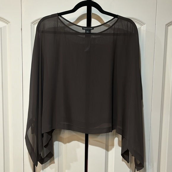 NWOT Eileen Fisher, dark brown silk Georgette short poncho/Palazzo pants - Picture 2 of 11